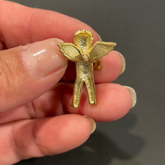 Vintage Gold Tone Angel Cherub pin brooch wing angel violin player collectible - Picture 5 of 7